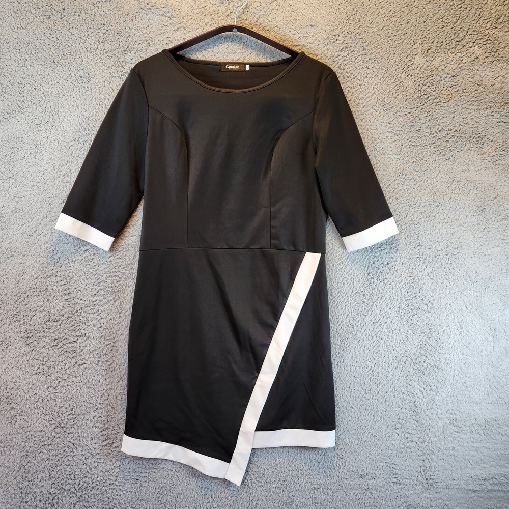 Clocolor Mini Bodycon Dress Womens XL Black 3/4 Sleeve Round Neck Asymmetric Hem
